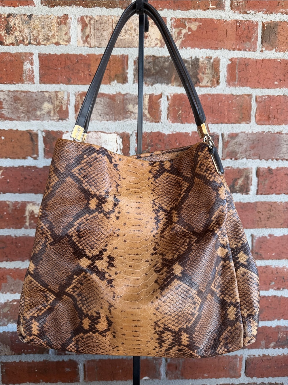 Coach Tan and Black Snakeskin-Print Shoulder Bag
